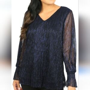 NWT Harper 241 Navy Glitter sheer Blouse Sz 1X
